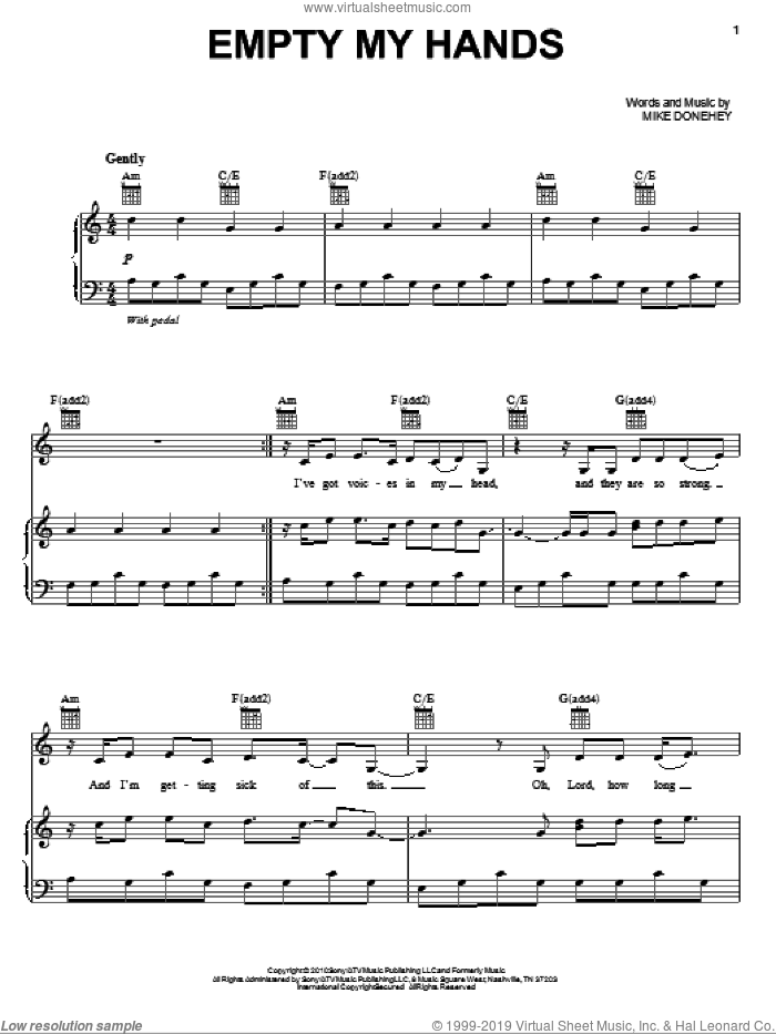 Empty My Hands sheet music for voice, piano or guitar by Tenth Avenue North and Mike Donehey, intermediate skill level
