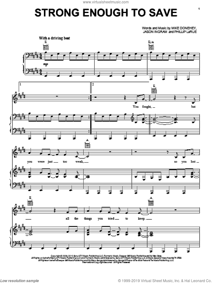 Strong Enough To Save sheet music for voice, piano or guitar by Tenth Avenue North, Jason Ingram, Mike Donehey and Phillip Larue, intermediate skill level