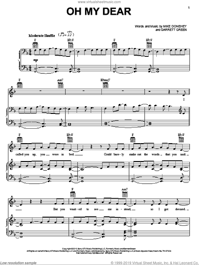 Oh My Dear sheet music for voice, piano or guitar by Tenth Avenue North, Garrett Green and Mike Donehey, intermediate skill level