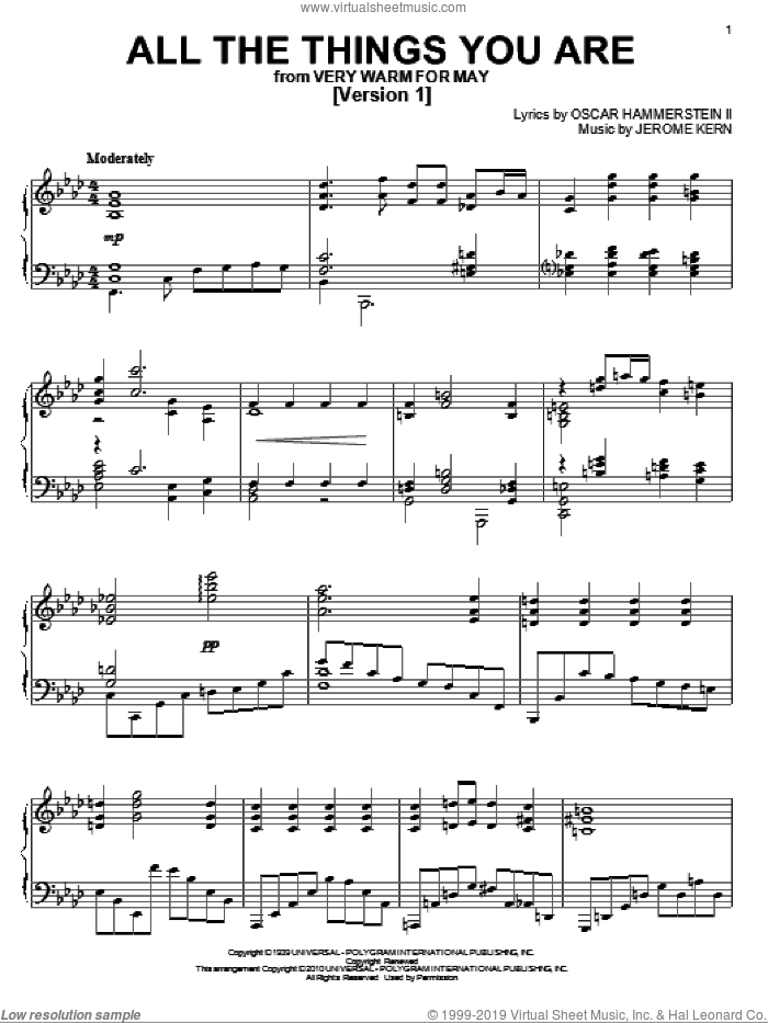 All The Things You Are sheet music for piano solo by Jerome Kern, Jack Reilly and Oscar II Hammerstein, intermediate skill level