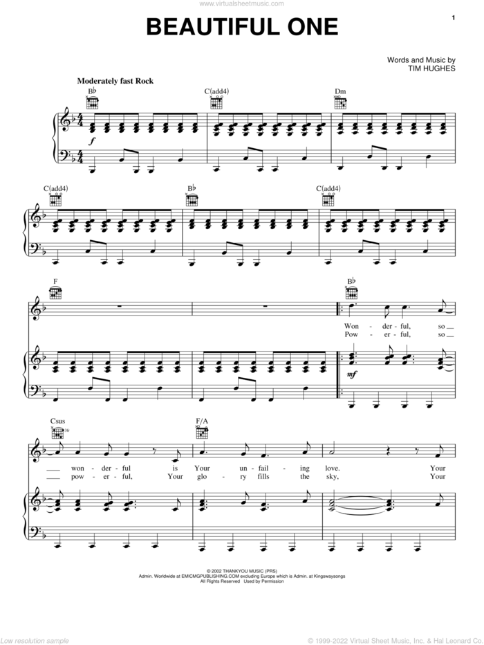 Beautiful One sheet music for voice, piano or guitar by By The Tree, Jeremy Camp and Tim Hughes, intermediate skill level