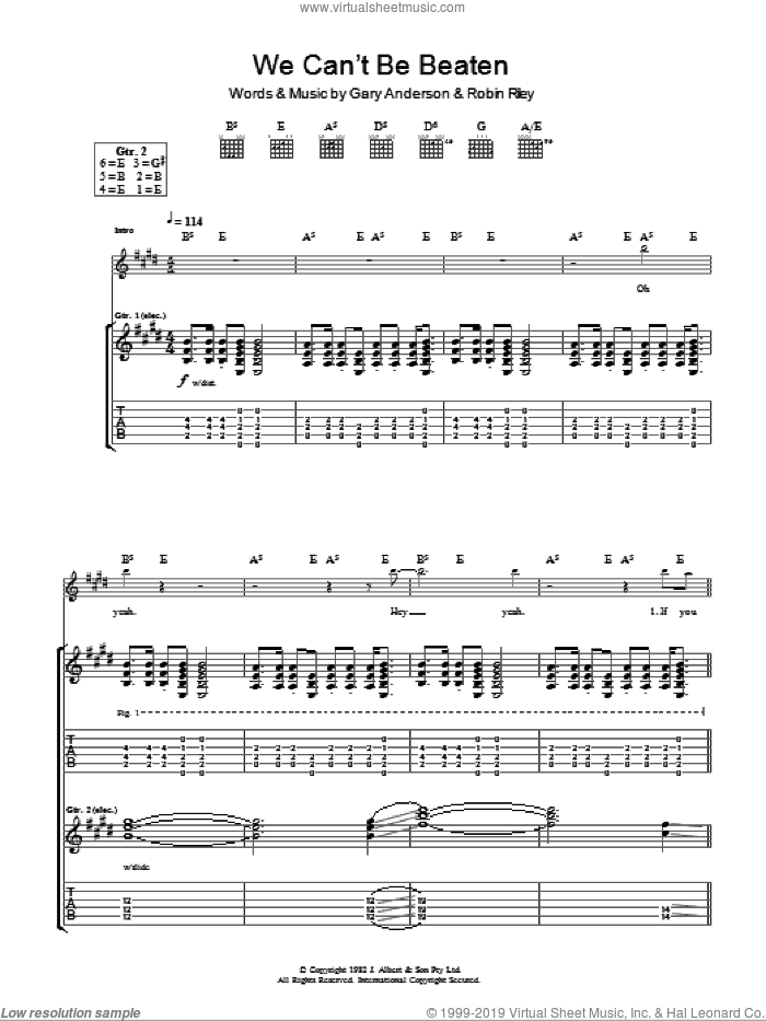 We Can't Be Beaten sheet music for guitar (tablature) by Rose Tattoo, Gary Anderson and Robin Riley, intermediate skill level