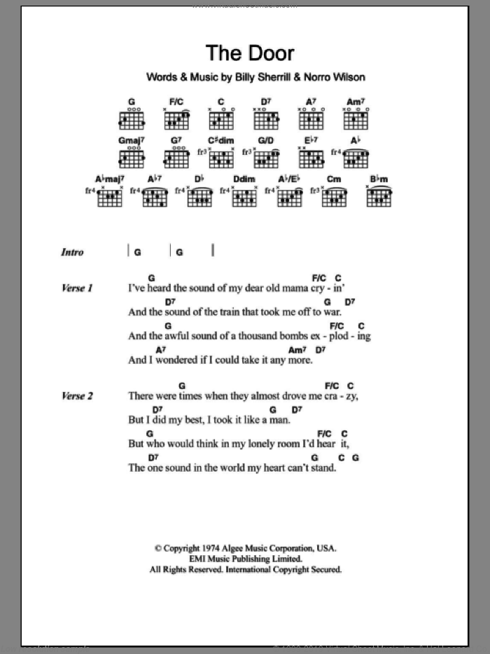 The Door sheet music for guitar (chords) by George Jones, Billy Sherrill and Norro Wilson, intermediate skill level