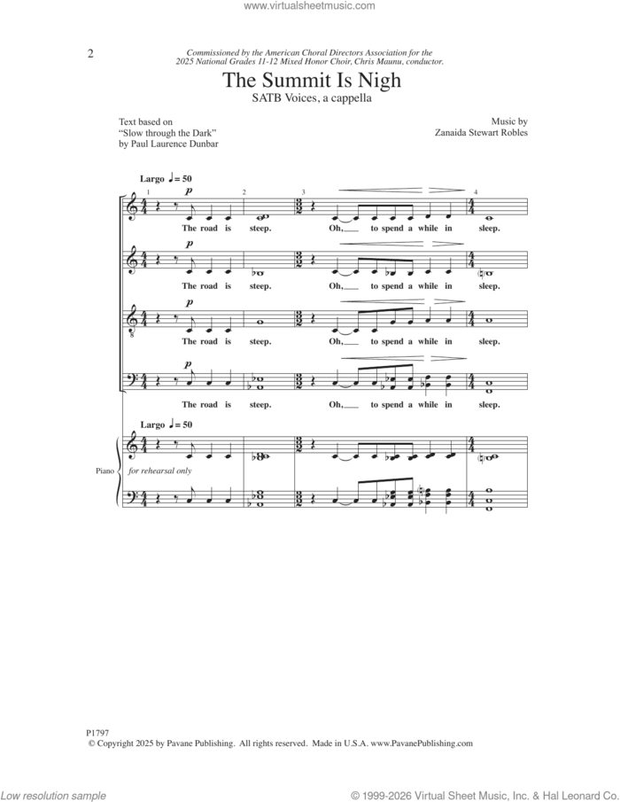 The Summit Is Nigh sheet music for choir (SATB: soprano, alto, tenor, bass) by Zanaida Stewart Robles and Paul Laurence Dunbar, intermediate skill level