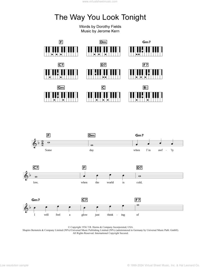 The Way You Look Tonight sheet music for piano solo (chords, lyrics, melody) by Jerome Kern and Dorothy Fields, wedding score, intermediate piano (chords, lyrics, melody)