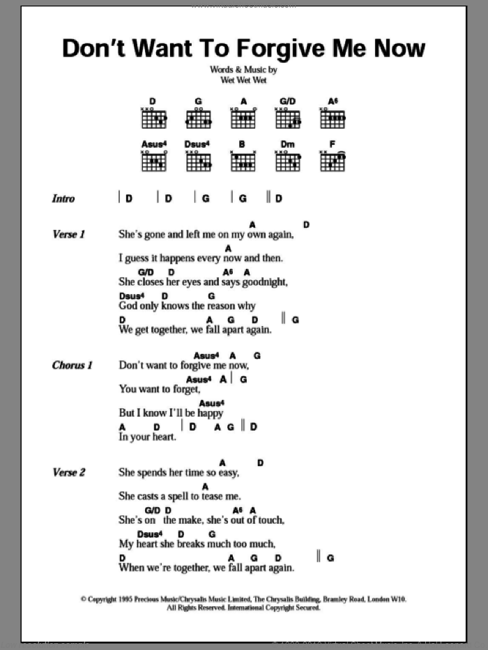 Don't Want To Forgive Me Now sheet music for guitar (chords) by Wet Wet Wet, intermediate skill level