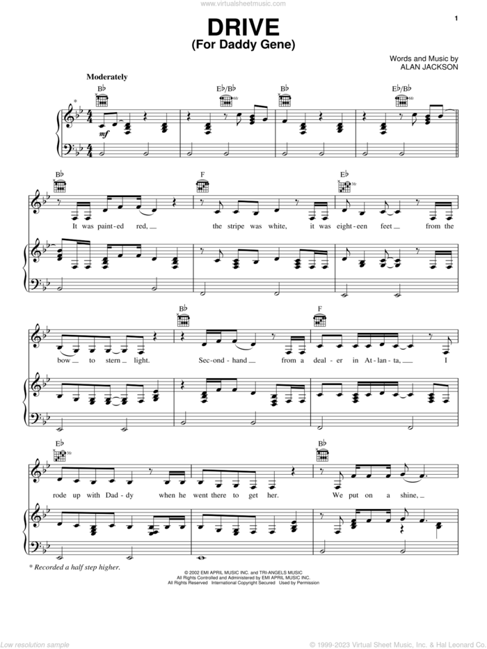 Drive (For Daddy Gene) sheet music for voice, piano or guitar by Alan Jackson, intermediate skill level