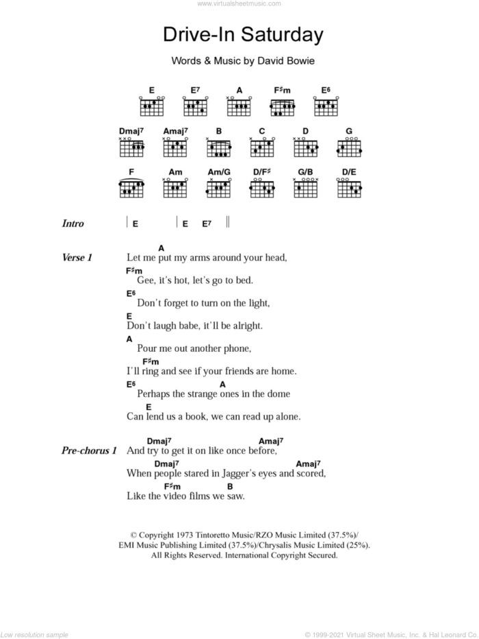 Drive-In Saturday sheet music for guitar (chords) by David Bowie, intermediate skill level
