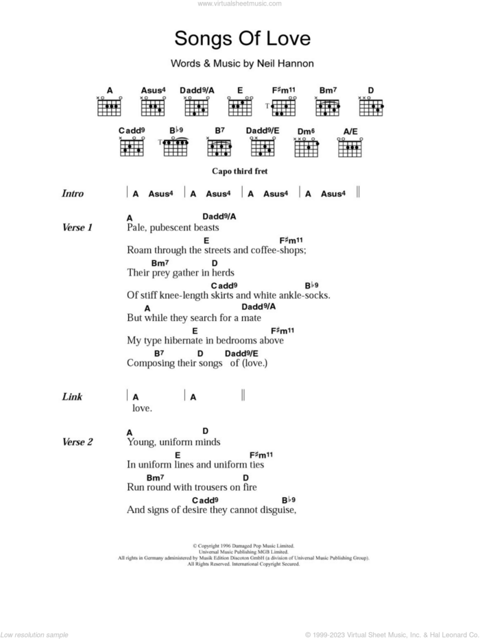 Songs Of Love sheet music for guitar (chords) by The Divine Comedy and Neil Hannon, intermediate skill level