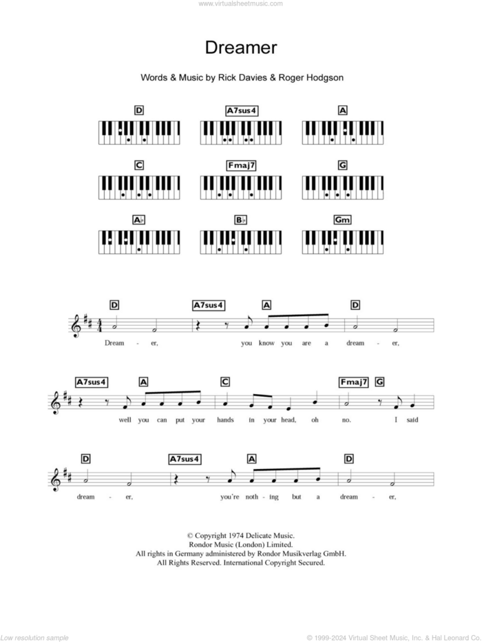 Dreamer sheet music for piano solo (chords, lyrics, melody) by Supertramp, Rick Davies and Roger Hodgson, intermediate piano (chords, lyrics, melody)
