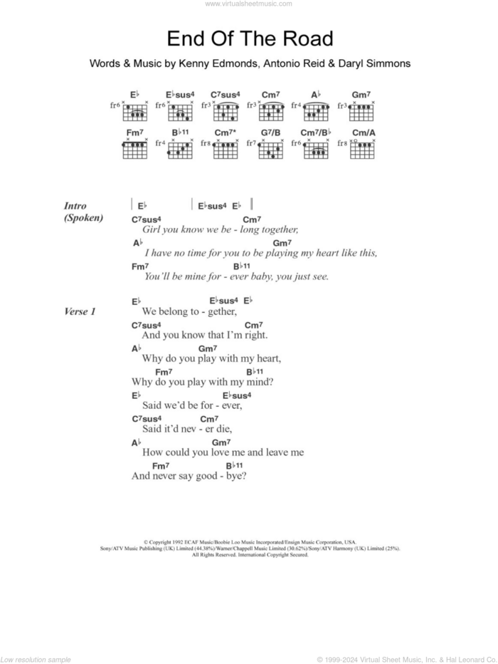 End Of The Road sheet music for guitar (chords) by Boyz II Men, Antonio Reid, Daryl Simmons and Kenneth Edmonds, intermediate skill level