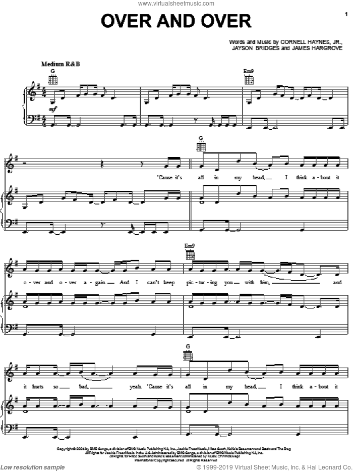 Over And Over sheet music for voice, piano or guitar by Nelly featuring Tim McGraw, Nelly, Tim McGraw, Cornell Haynes, Jr., James Hargrove and Jayson Bridges, intermediate skill level