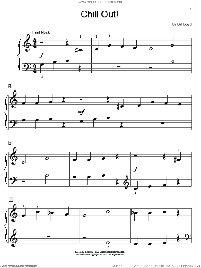 Chill Out! sheet music for piano solo (elementary) by Bill Boyd and Miscellaneous, beginner piano (elementary)