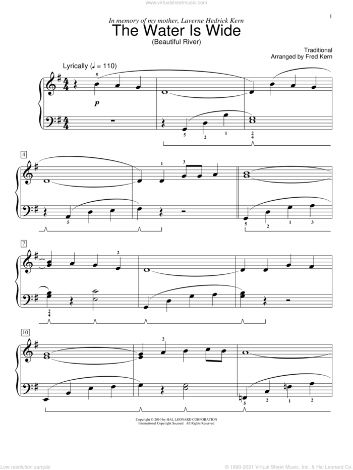 The Water Is Wide sheet music for piano solo (elementary)  and Fred Kern, beginner piano (elementary)