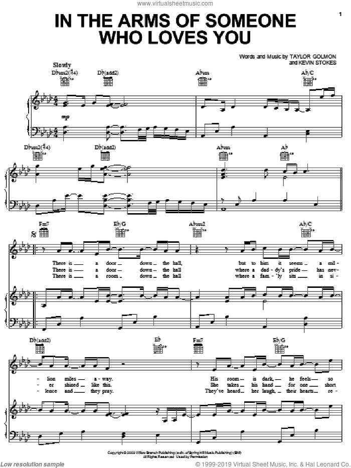 In The Arms Of Someone Who Loves You sheet music for voice, piano or guitar by The Martins, Kevin Stokes and Taylor Golmon, intermediate skill level