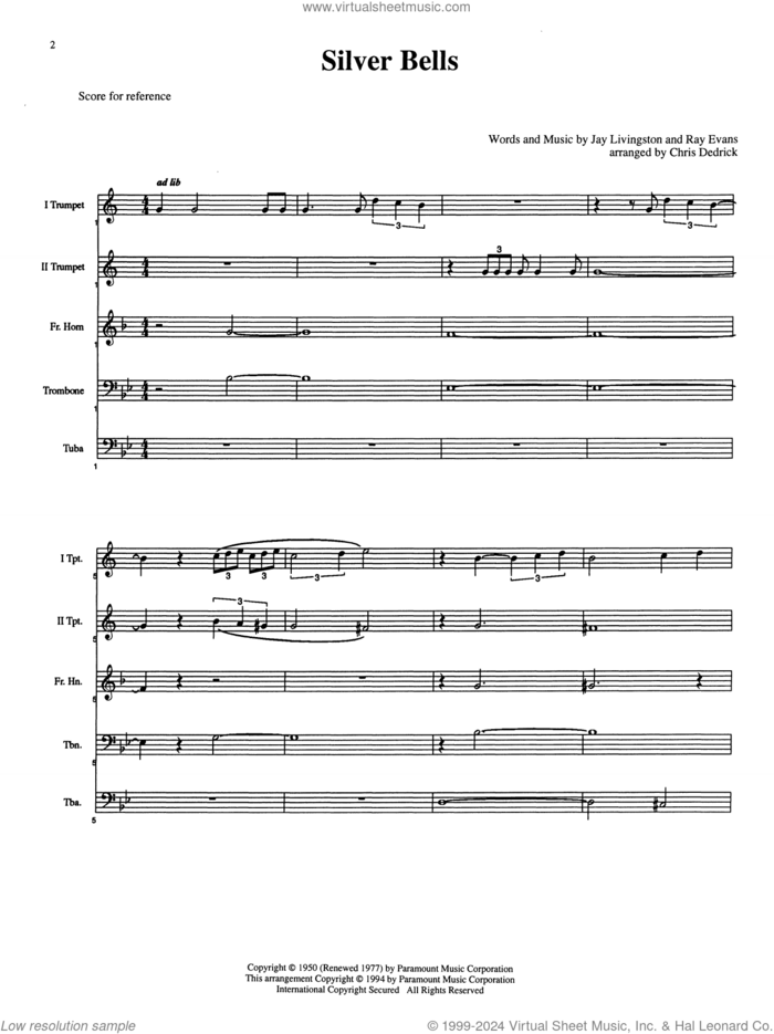 Silver Bells (COMPLETE) sheet music for brass quintet by Canadian Brass, Christopher Dedrick and Miscellaneous, intermediate skill level