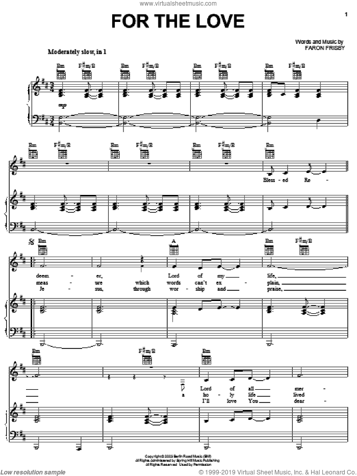 For The Love sheet music for voice, piano or guitar by The Martins and Faron Frisby, intermediate skill level
