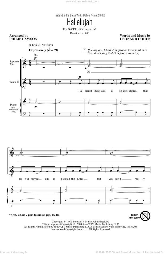 Hallelujah (arr. Philip Lawson) sheet music for choir (SATB: soprano, alto, tenor, bass) by Leonard Cohen and Philip Lawson, intermediate skill level
