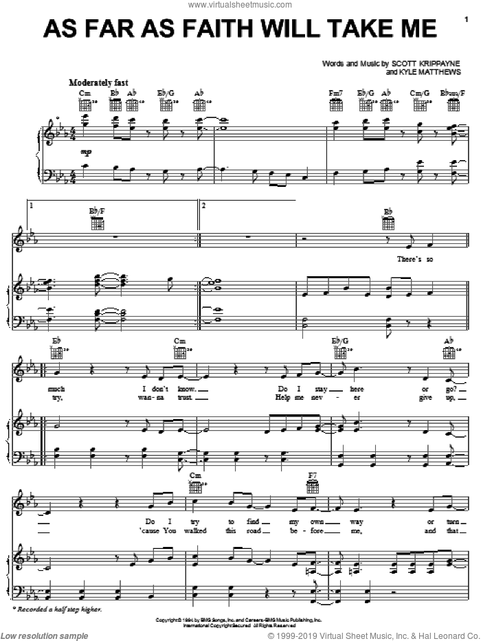As Far As Faith Will Take Me sheet music for voice, piano or guitar by The Martins, Kyle Matthews and Scott Krippayne, intermediate skill level