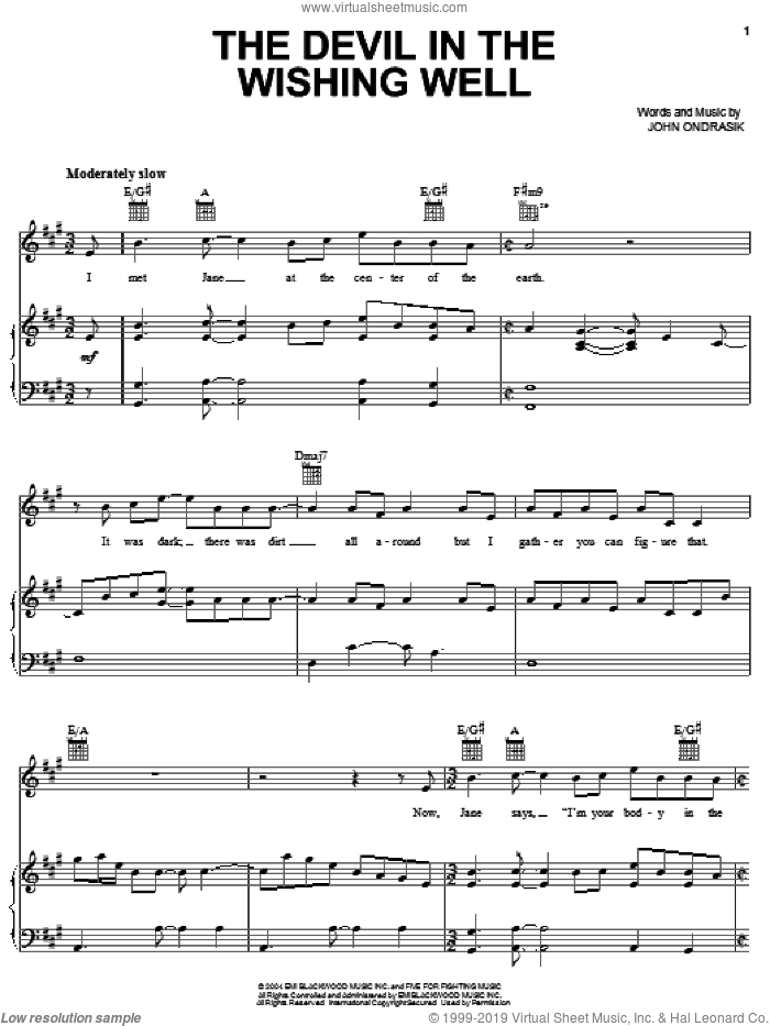 The Devil In The Wishing Well sheet music for voice, piano or guitar by Five For Fighting and John Ondrasik, intermediate skill level