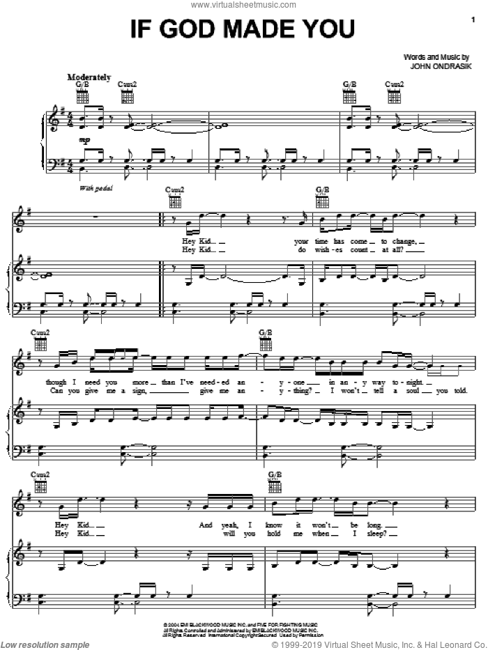If God Made You sheet music for voice, piano or guitar by Five For Fighting and John Ondrasik, intermediate skill level