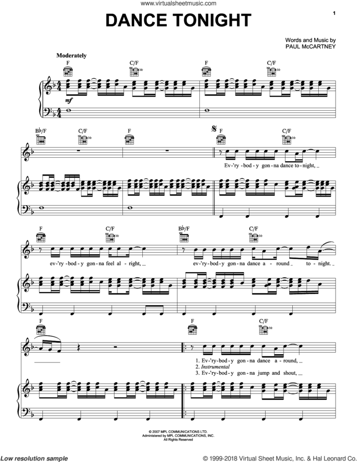 Dance Tonight sheet music for voice, piano or guitar by Paul McCartney, intermediate skill level