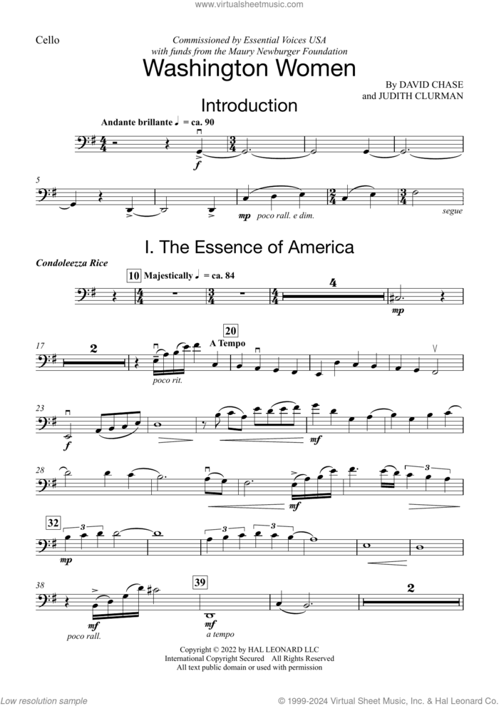 Washington Women sheet music for orchestra/band (cello) by David Chase & Judith Clurman, David Chase and Judith Clurman, intermediate skill level