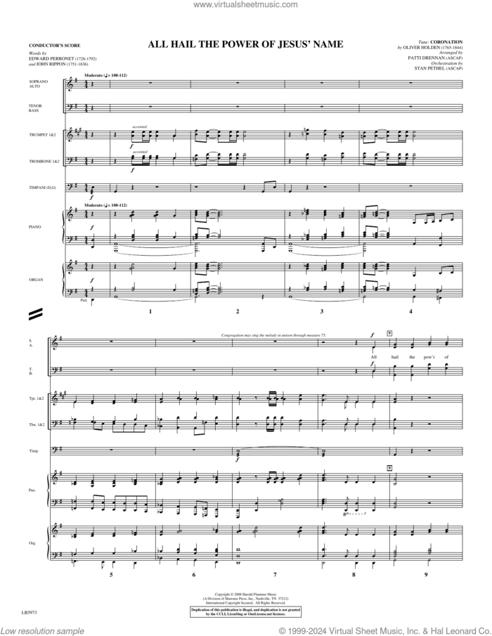 All Hail The Power Of Jesus' Name (COMPLETE) sheet music for orchestra/band by Patti Drennan, Edward Perronet, John Rippon, Oliver Holden and Stan Pethel, intermediate skill level