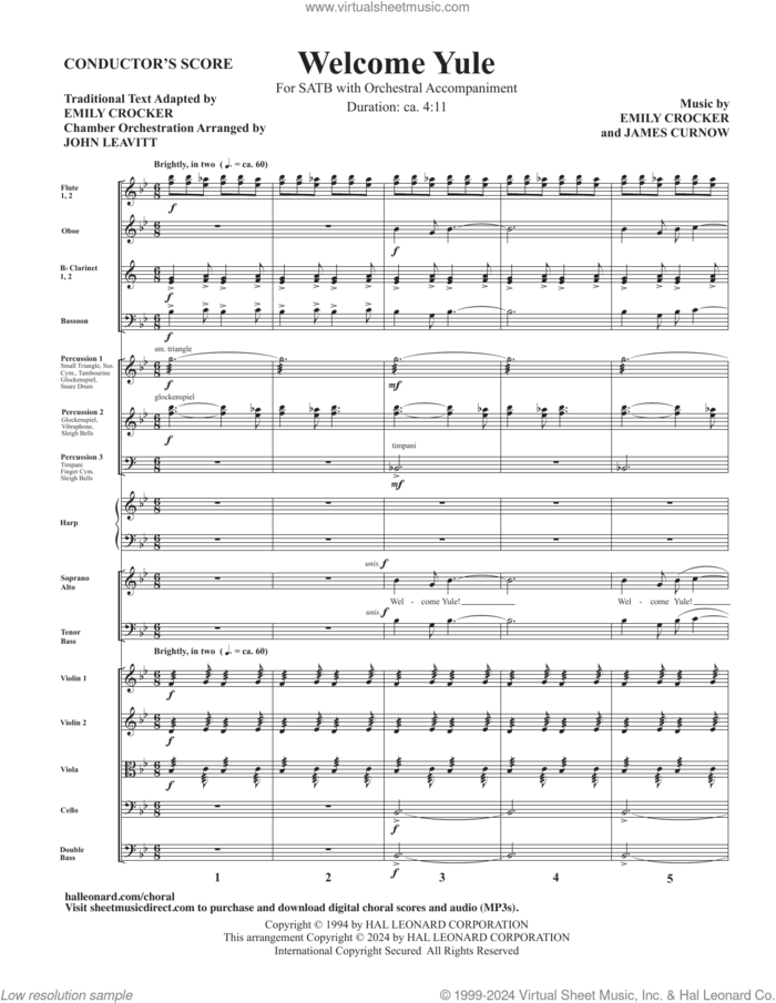 Welcome Yule (New Edition) (COMPLETE) sheet music for orchestra/band by Emily Crocker, Emily Crocker and James Curnow and James Curnow, intermediate skill level