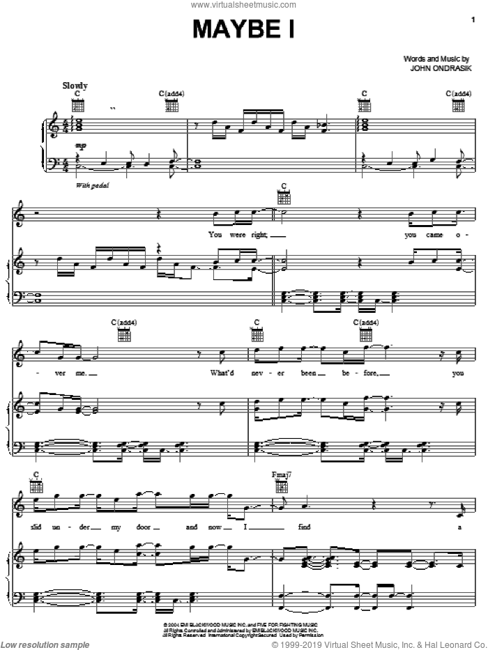 Maybe I sheet music for voice, piano or guitar by Five For Fighting and John Ondrasik, intermediate skill level