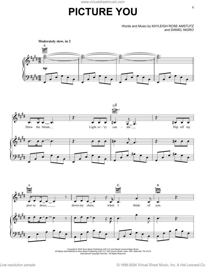 Picture You sheet music for voice, piano or guitar by Chappell Roan, Daniel Nigro and Kayleigh Rose Amstutz, intermediate skill level