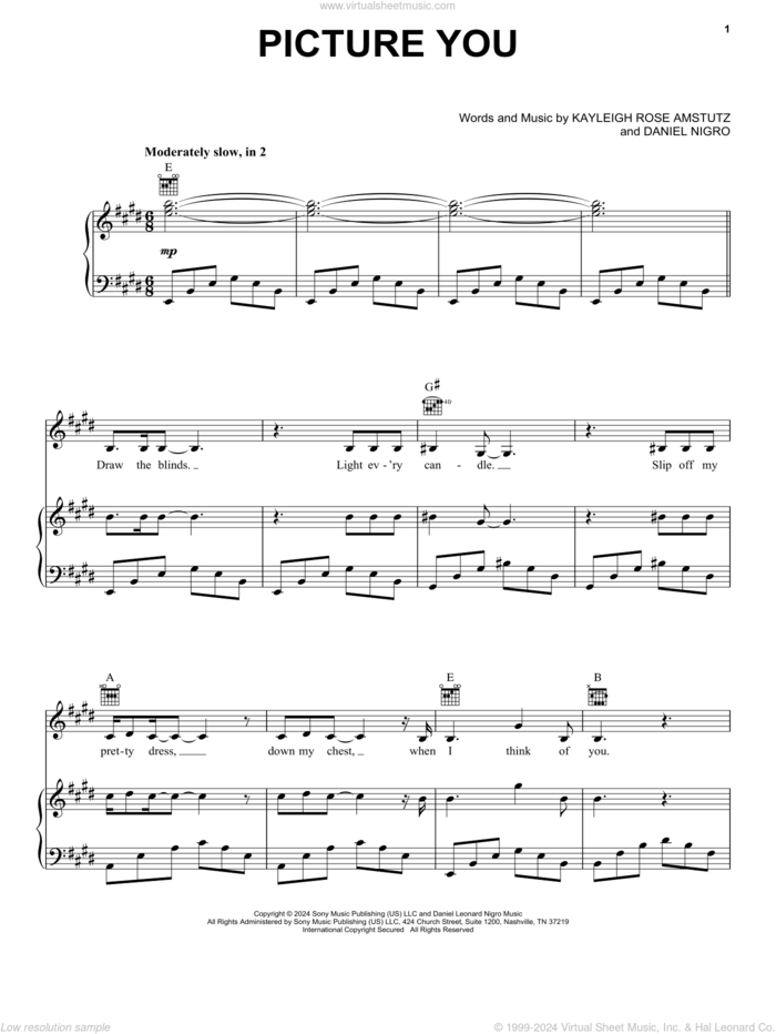 Picture You sheet music for voice, piano or guitar by Chappell Roan, Daniel Nigro and Kayleigh Rose Amstutz, intermediate skill level