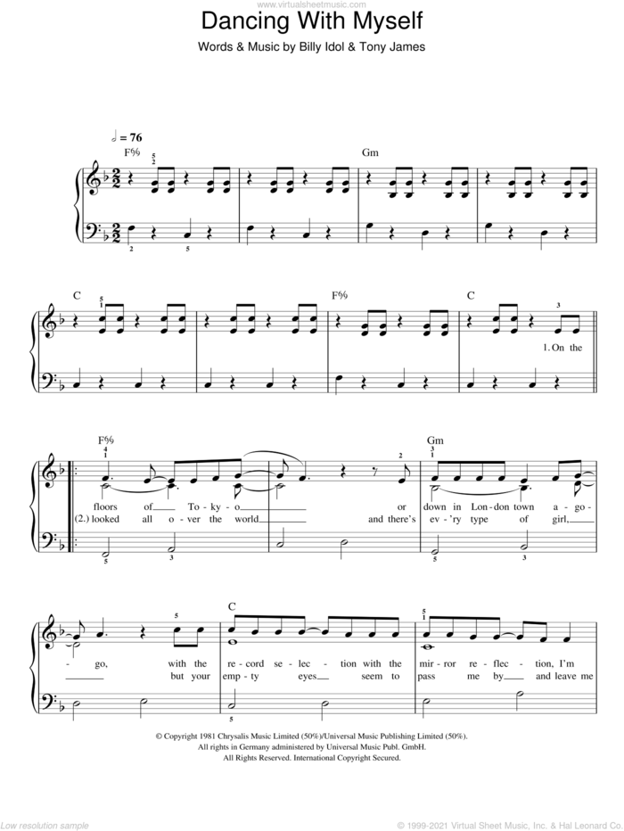 Dancing With Myself sheet music for piano solo by Glee Cast, Miscellaneous, Billy Idol and Tony James, easy skill level