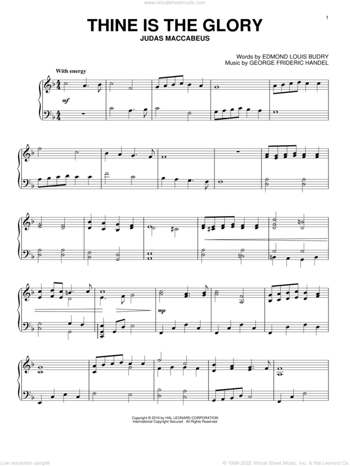 Thine Is The Glory, (intermediate) sheet music for piano solo by George Frideric Handel, Edmund Louis Budry and Richard Birch Hoyle, intermediate skill level