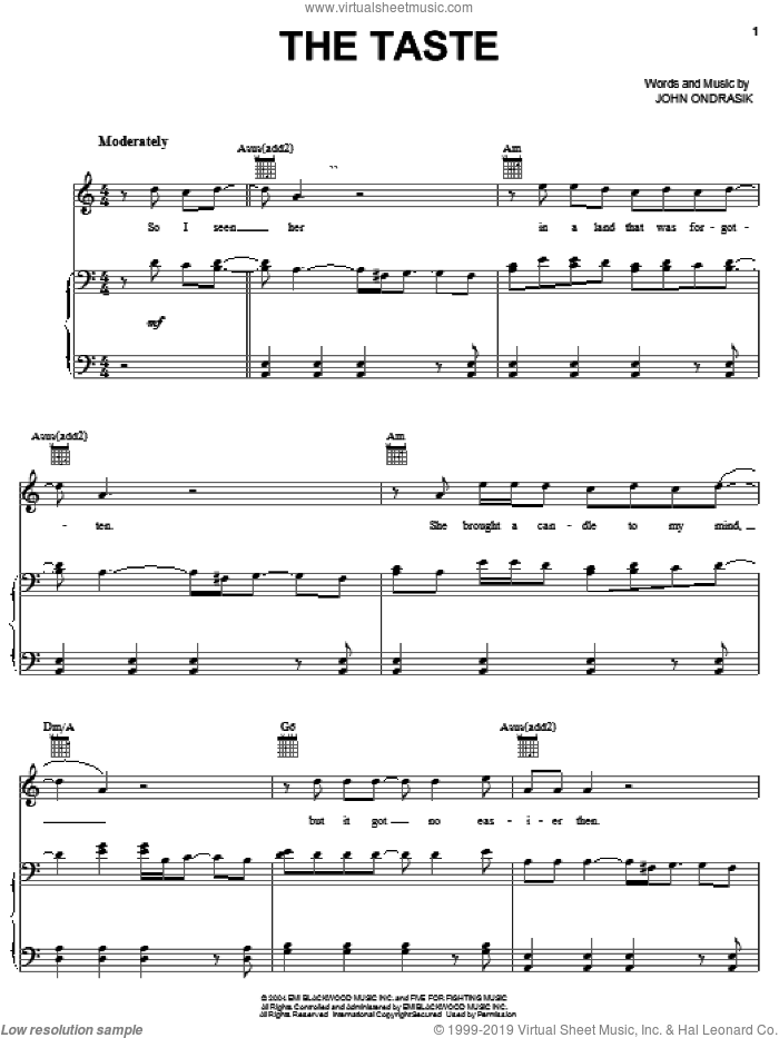 The Taste sheet music for voice, piano or guitar by Five For Fighting and John Ondrasik, intermediate skill level