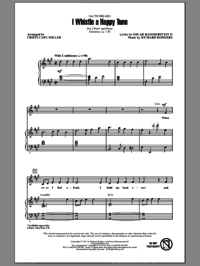 I Whistle A Happy Tune sheet music for choir (2-Part) by Richard Rodgers, Oscar II Hammerstein and Cristi Cary Miller, intermediate duet
