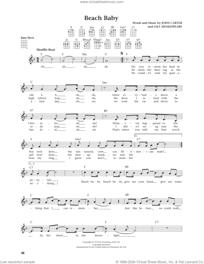 Beach Baby (from The Daily Ukulele) (arr. Jim Beloff) sheet music for ukulele by The First Class, Jim Beloff, Gill Shakespeare and John Carter, intermediate skill level