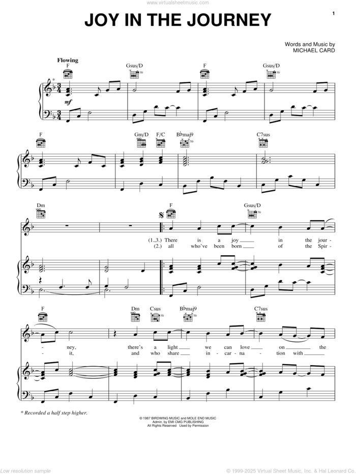 Joy In The Journey sheet music for voice, piano or guitar by Michael Card, intermediate skill level