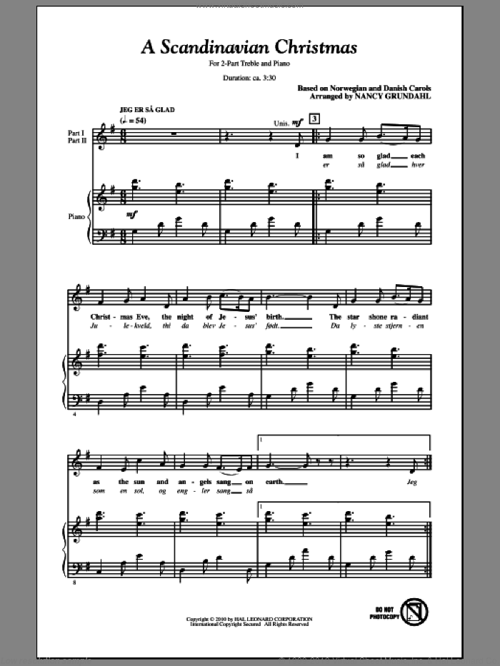 A Scandinavian Christmas (Medley) sheet music for choir (2-Part) by Nancy Grundahl, intermediate duet