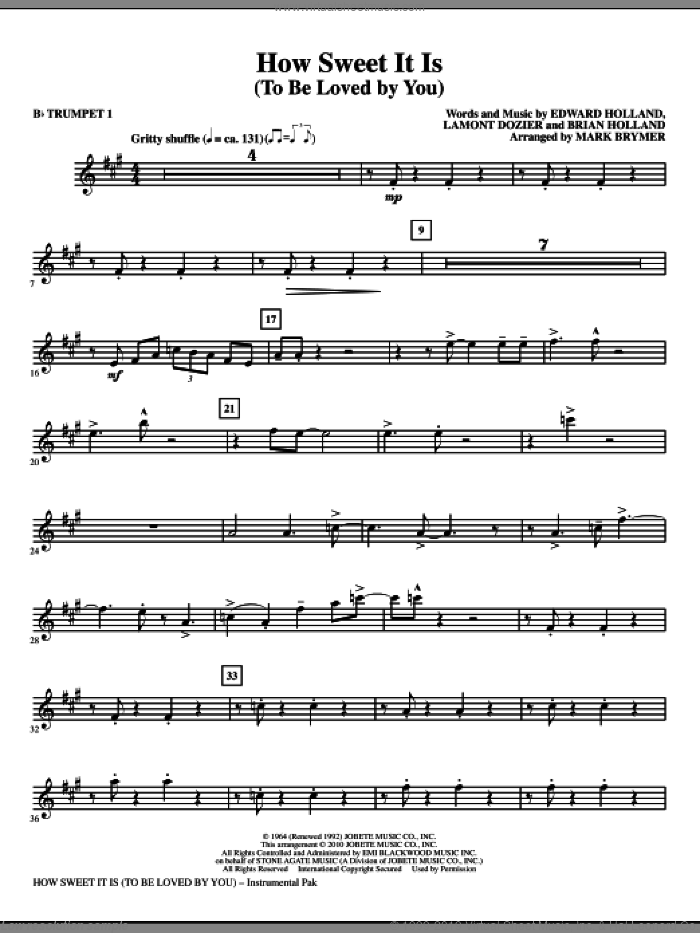 How Sweet It Is (To Be Loved By You) (complete set of parts) sheet music for orchestra/band by Brian Holland, Eddie Holland, Lamont Dozier, James Taylor, Mark Brymer, Marvin Gaye and Michael Buble, intermediate skill level