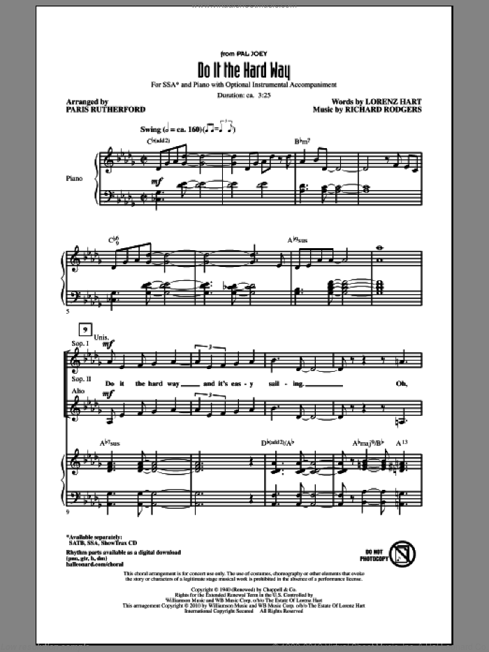 Do It The Hard Way (from Pal Joey) sheet music for choir (SSA: soprano, alto) by Richard Rodgers, Lorenz Hart and Paris Rutherford, intermediate skill level