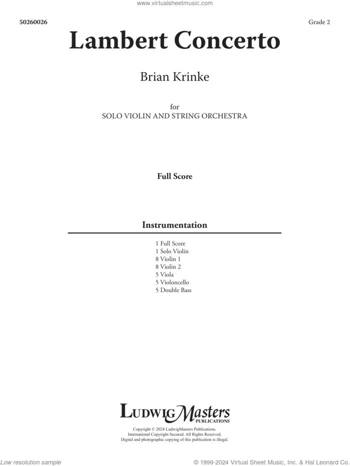 Lambert Concerto (for Violin and String Orchestra) (COMPLETE) sheet music for orchestra by Brian Krinke, intermediate skill level