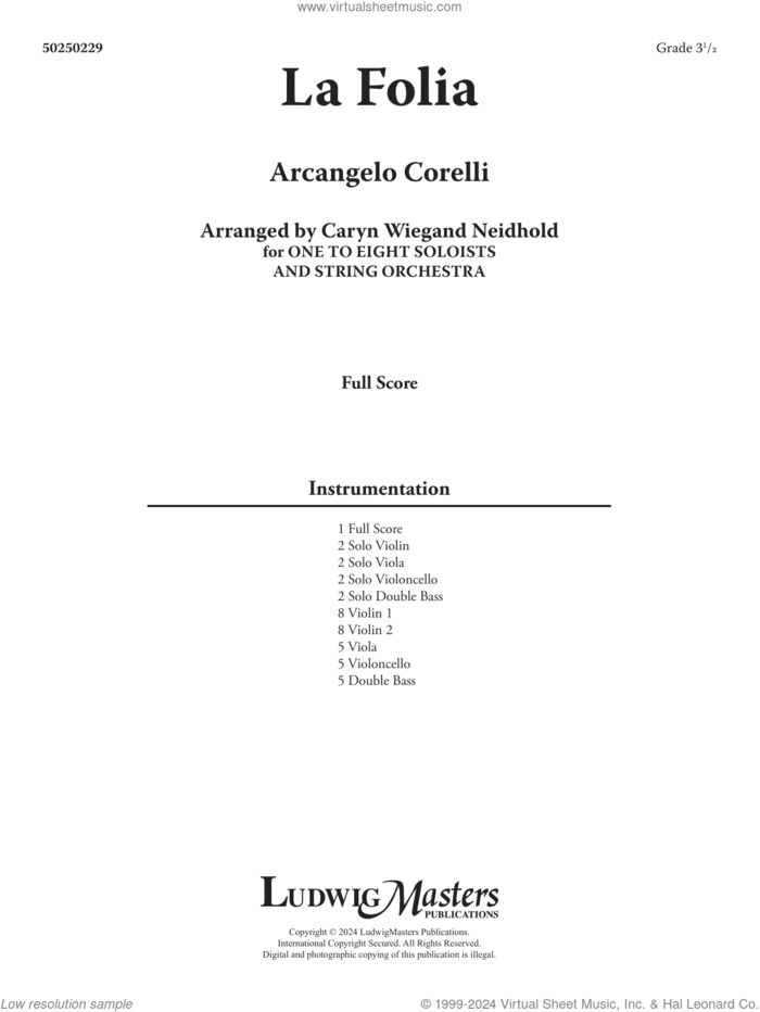 La Folia (arr. Caryn Wiegand Neidhold) (COMPLETE) sheet music for orchestra by Arcangelo Corelli and Caryn Wiegand Neidhold, intermediate skill level