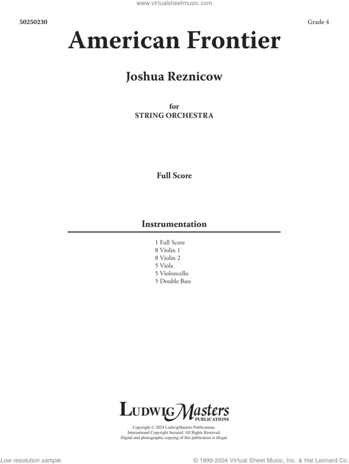 American Frontier (COMPLETE) sheet music for orchestra by Joshua Reznicow, intermediate skill level