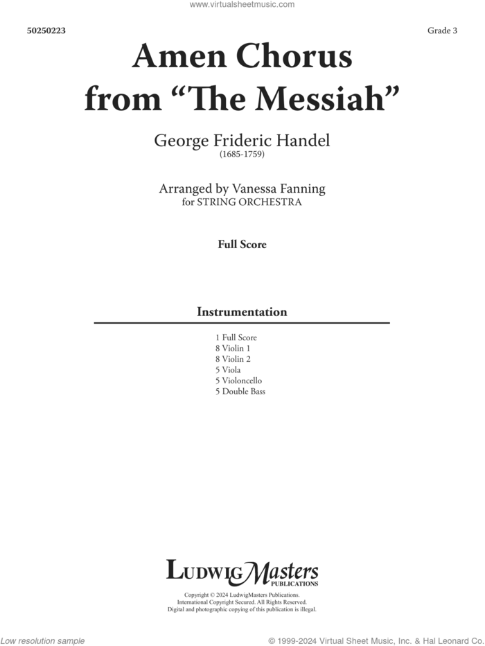 Amen Chorus (from The Messiah) (arr. Vanessa Fanning) (COMPLETE) sheet music for orchestra by George Frideric Handel and Vanessa Fanning, intermediate skill level