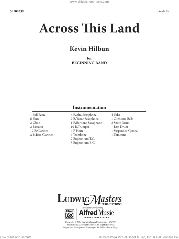 Across This Land (COMPLETE) sheet music for concert band by Kevin Hillbun, intermediate orchestra