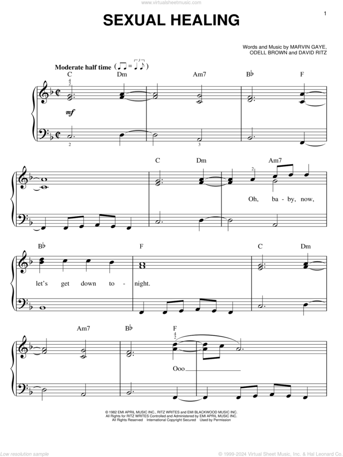 Sexual Healing sheet music for piano solo by Marvin Gaye, Max-A-Million, Soul Asylum, David Ritz and Odell Brown, easy skill level