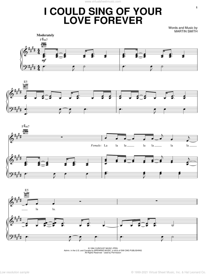 I Could Sing Of Your Love Forever sheet music for voice, piano or guitar by Delirious?, Passion Band and Martin Smith, wedding score, intermediate skill level