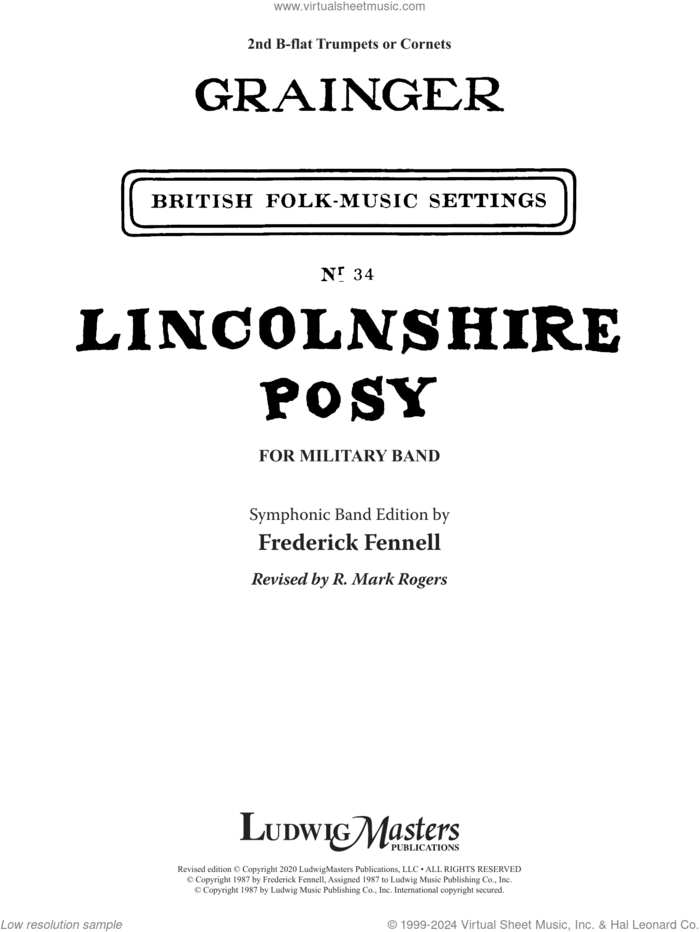 Lincolnshire Posy, 2020 edition sheet music for concert band (trumpet 2) by Percy Aldridge Grainger, Frederick Fennell and R. Mark Rogers, intermediate skill level