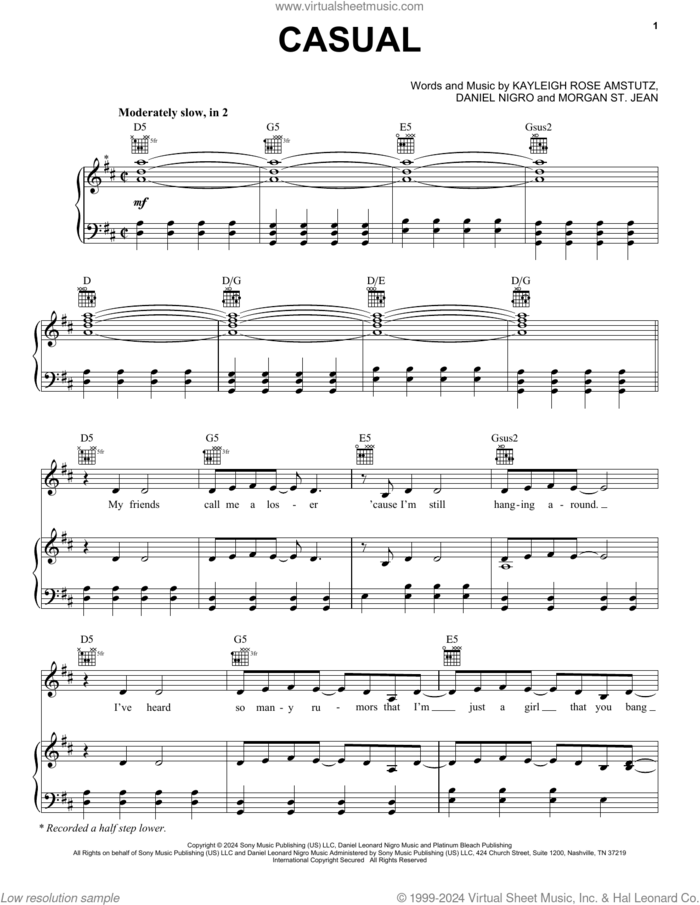 Casual sheet music for voice, piano or guitar by Chappell Roan, Daniel Nigro, Kayleigh Rose Amstutz and Morgan St. Jean, intermediate skill level